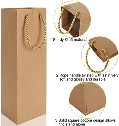 AKOLAFE 30PCS Kraft Paper Wine Gift Bags Bottle Gift Bags Bulk Cheap Brown Wine Bags Gift Multipack Bottle Bags for Wine Bottle Wine Bag with Twisted Handles for Christmas, Wedding, Party