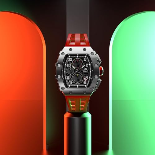 Image of TSAR BOMBA Mens Luxury Watch Watches for Men 50M Waterproof Japanese Quartz Movement Tonneau Stainless Steel Case Sapphire Glass with Chronograph Date Function Cool Unique Fashion Gift