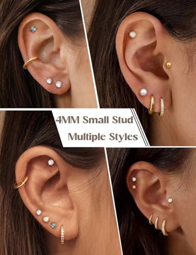 Image of Shining Diva Fashion 12 Pairs Anti Tarnish Earrings Combo Set | 14K Gold Plated | Hypoallergenic Stainless Steel Earring for Sensitive Ears | Flat Back Stud Hoop Cartilage Earring for Multiple Piercing