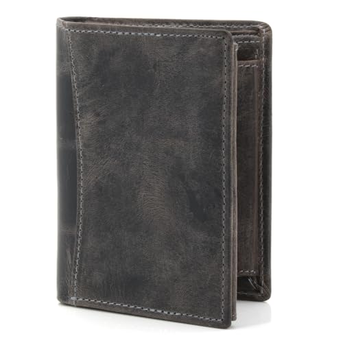 ekavale Leder Geldbörse Herren mit RFID-Schutz - Praktisches Hochformat Portemonnaie - Geldbeutel für Männer aus echtem Büffelleder - Brieftasche Wallet (Grau)