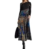 Kobilee Abito Donna Autunnale Lungo Elegante Abiti Manica Lunga Vintage Casual Vestito Taglie Forti Curvy Invernale Vestiti Fiori Sexy