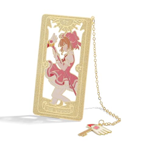 Card Captor Anime Metal Book Mark- Pink Sakura Hollow Out Metal Bookmarks Gift for Girl Book Lovers Anime Fans Collection Christmas Valentine Ideal Marker for Reading Stationery (Summoned Form)