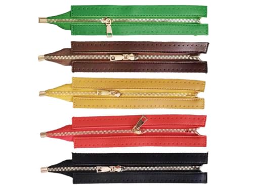 Kellegour 5 Piezas Cremallera de Piel Sintética,Marco de Cremallera de Costura de Cuero de 30 cm,Cremalleras de Cuero PU,Cremalleras de Bolsillo Hechas a Mano para Carteras,DIY,Bolso Artesanía
