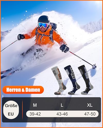 Niofind Merino Skisocken Herren Damen 2 Paar, Vollfrottee Thermosocken Warme Wintersocken, Feuchtigkeitsableitende Skistrümpfe für Kaltes Wetter Skifahren Snowboarden Wandern Jagen