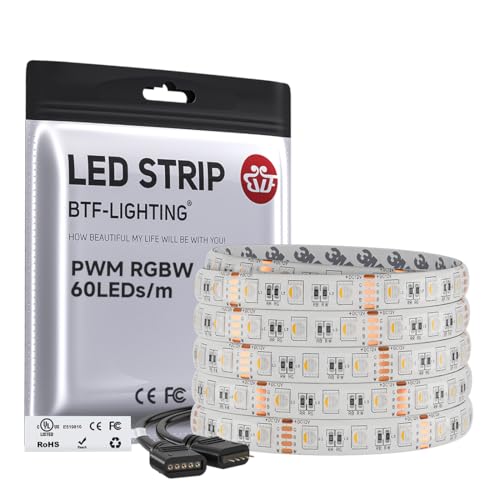 BTF LIGHTING 16.4ft 5M 5050 RGBWW 4 in 1 RGB+blanco calido tira de led Mezclado color 60leds/m IP65 impermeable en silicona 300LEDs Cinta de led DC12v