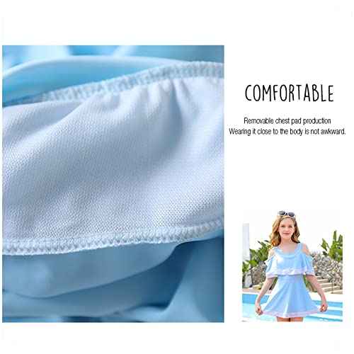 Teen Girls 1-Piece Flounce Swimsuit Off Shoulder Bathing Suit Tummy Contro𝐥 Swimdress Vintage Ruffle Swimwear4