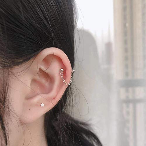 Minimalist Ball Cartilage Stud Earrings S925 Sterling Silver For Women Girls Men 18G Tassel Threader Chain Barbell Bar Tragus Helix Screw Back Earring Studs Ear Piercing Dainty Jewelry Gifts (Silver) #TOP1