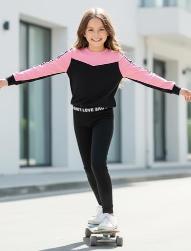 Image of PATPAT Little Girls Clothes Crew Neck Leopard Color Block Sweatshirt and Leggings Girls Outfits Size 4-12Y