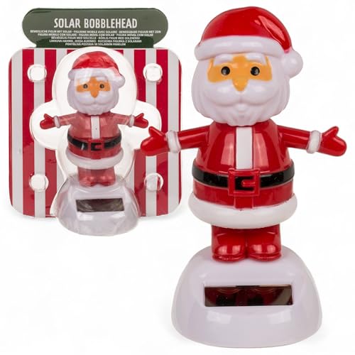 MIJOMA Figurine mobile à énergie solaire - En plastique - Avec cellule solaire - Hauteur : 10 cm - Pas besoin de piles - Pour rebords de fenêtre, voitures et endroits ensoleillés - Père Noël rouge