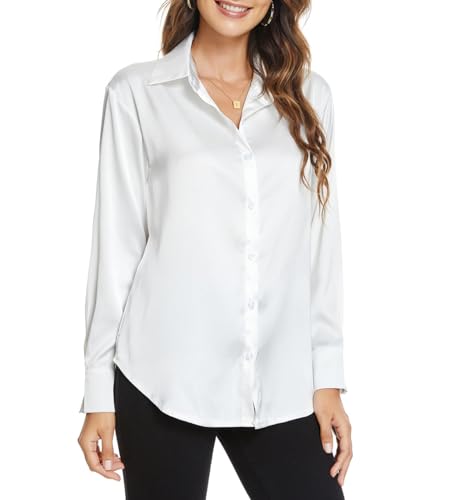 SITELUOYG Womens Long Sleeve Satin Silk Button Down Shirts Casual