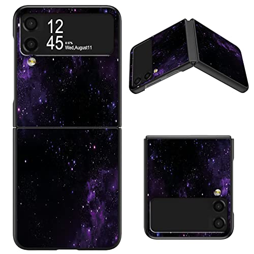 BWEGRHE Conçue pour Samsung Galaxy Z Flip 3 5G, fine en polycarbonate rigide avec motif galaxie violet, coque de téléphone antichoc pour Galaxy Z Flip 3 (2021)