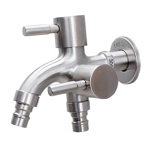 SOPOTUTU Rubinetto in Acciaio Inox Doppia Uscita Con Valvole Sicuro e Antileak Per Lavatrice Giardino e Lavandino Facile Da Installare e Resistente