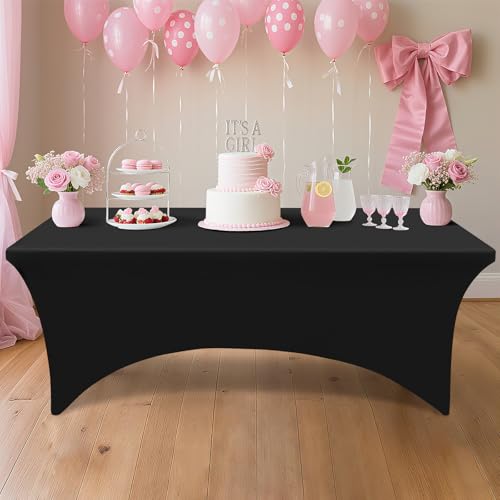 Smiry 2 Pack Spandex Table Cloth 6FT, Elastic Fitted Stretch Tablecloths, Washable and Wrinkle Free Rectangular Patio Table Cover for Outdoor, Wedding, Banquet & Parties (Black, 72Lx30Wx30H Inch)