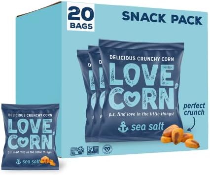 LOVE CORN Sea Salt 0.7oz x 20 Bags - Delicious Crunchy Corn - Healthy Family Snacks - Gluten Free, Kosher, NON-GMO - Alternative for Chips, Nuts, Crackers & Pretzels - Perfect for Charcuterie Boards