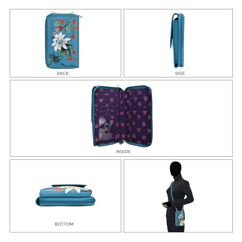 Anuschka Women's Hand-Painted Genuine Vegetable Tanned Leather RFID Blocking Crossbody Phone Wallet - Royal Garden4