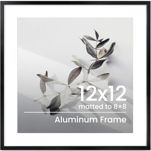 Image of Picture Frame 12×12, Black Aluminum 12×12 inch Square Photo Frame, 12×12 Frame with Mount for 8x8 Photo Frames, Vertical & Horizontal Wall Hanging Black Picture Frame for Home Poster Prints Decor