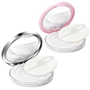 2 Pcs Loose Powder Container with Puff 0.17/0.7 oz Refillable Empty Powder Compact Makeup Powder Travel Container Case Portable Powder Puff and Container with Mirror and Elasticated Net Sifter