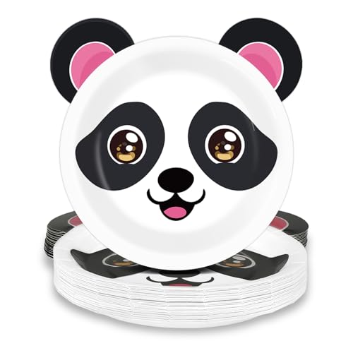 Justforjoyful 48Pcs Panda Birthday Party Supplies Panda Paper Plates Disposable Pandas Dessert Dinnerware Pandas Themed Party Favors Decorations Tableware Decor for Kids Cartoon Baby Shower Decoration