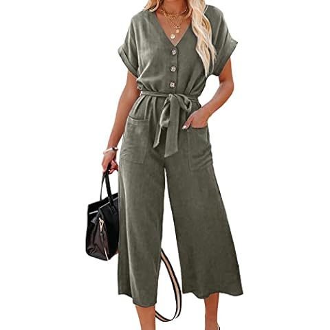 Acelitt Women's V Neck Jumpsuit Cover