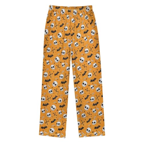 ZZKKO Orange Halloween and Skeleton Bat Boys Pants for Kids Jogger Pants with Pockets S2