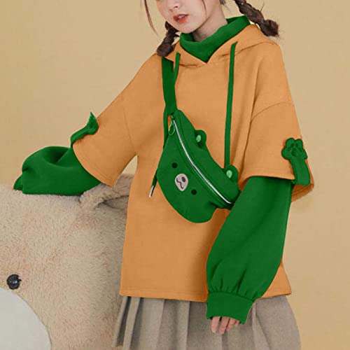 Cute Bear Hoodie For Women Spring Fall Long Sleeve Pullover Sweatshirts With Kawaii Personality Bag Teen Girls #TOP4
