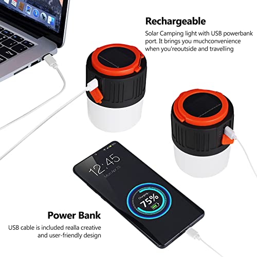 2pcs Lampada da Campeggio Solare Ricaricabile USB