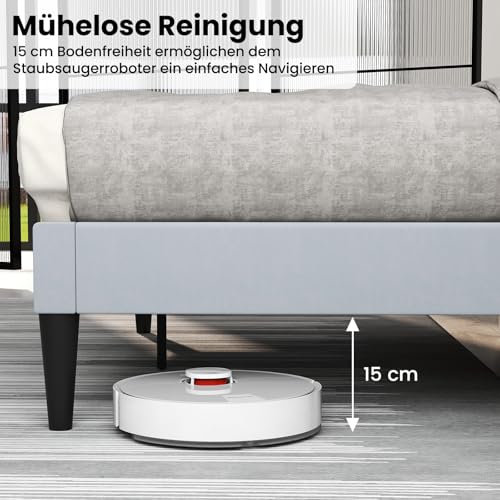 COSTWAY Rama łóżka na materac 200 x 140 cm, tapicerowany stelaż łóżka dwuosobowego, łóżko z podnóżkiem z zagłówkiem, drewniana podpora, regulowane podkładki pod stopy, kolor szary (Model I,L)