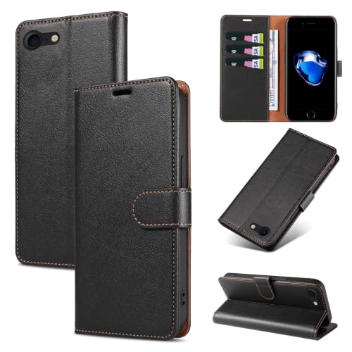 RKINC Wallet Case for iPhone SE 3 2, iPhone 7, 8, 3 Card Holders, Jet Black