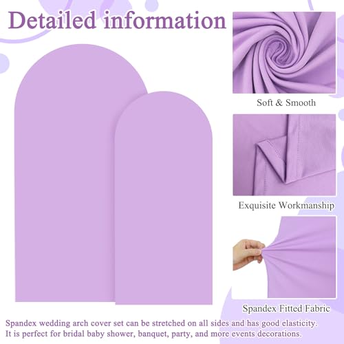 Image of FOTSHARER 6FT 7.2FT Lavender Arch Cover Set of 2 Spandex Fitted Wedding Arch Covers Spandex Cover for Arch Backdrop Lilac Arch Cover Backdrop Fabric Chiara Arch Wall Cover for Round Top Arches Decor