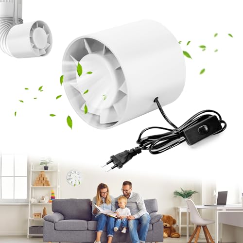 Extractor de Aire 100mm, Ventilador de Extracción de Baño 130m³/h, Silencioso Extractor de Ventilador de Conducto en Línea con Interruptor de Botón para Baño, WC, Cocina, Oficina, Garaje