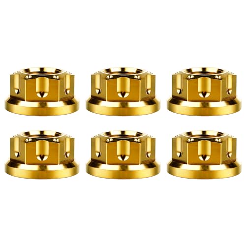 Image of Titanium M6 M8 M10 M12 M14 M16 Flange Bolt Nut Bicycle Motorcycle Rear Axle Car Modification Accessories Pack of 6 (M16 Pitch 1.5mm, Gold)
