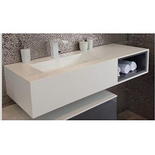 ADM Rectangular Countertop Stone Resin Sink, Matte White, 48