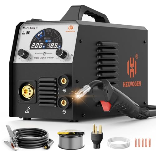 Image of H HZXVOGEN 185A MIG Welder, 4 in 1 Gas MIG/Flux Core Gasless MIG/Lift TIG/Stick Welder, 110V 220V IGBT Inverter Synergy Multi Process Welding Machine Large LED Screen Display for Beginner