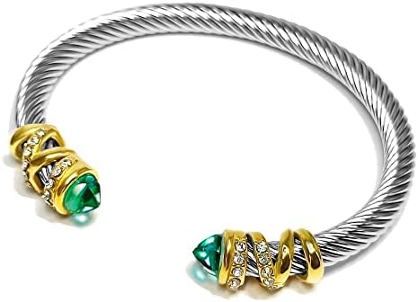 SUPTOP Gemstone 14K Gold Plated Cuff Bracelets for Women Adjustable Wire Bangle Bracelets Wrist Best Gift for Wife Girls Mother with Gift Box (Blue Topaz)