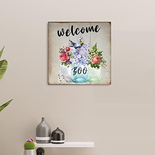 Panneau Halloween bois corbeau citrouille solution déco murale vide - 5