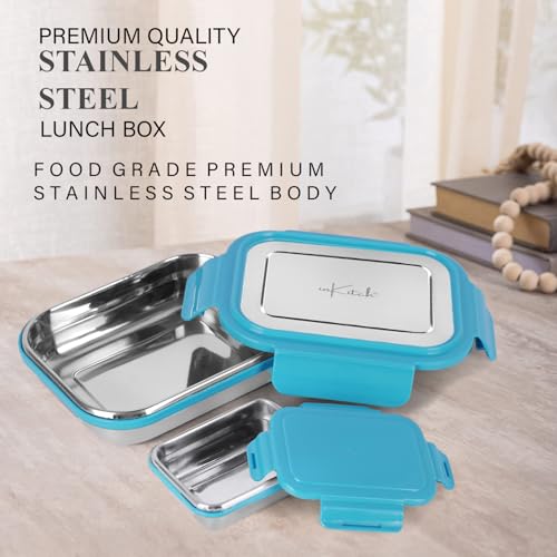 Image of Leak-Proof Lunch Box for Kids | Air Tight Tiffin Box | Stainless Steel Tiffin Box for Kids, Adults, Office, School, and Picnic /Food Grade /Easy to Carry (750ml 1pc + 120ml 1 Pc)