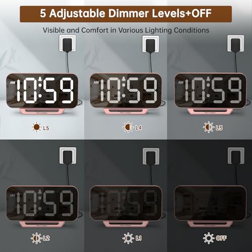 image for Peakeep Slim Digital Mirror Aesthetic Alarm Clock for Bedroom Living D