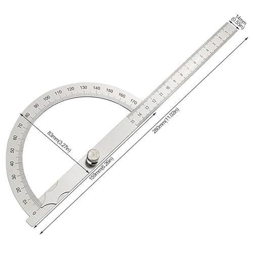 Winkelmesser, Winkelmesser Metall 0-180° Präzisions-Winkelmesser aus Edelstahl mit Feststellschraube | Robuster Universal-Winkelmesser mit klarer Skala für Tischler