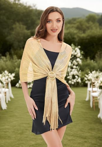 Zando Sparkling Metallic Shawls and Wraps for Evening Dresses，Shawl Wraps for Women Dressy Formal Wedding Dresses with Buckle4