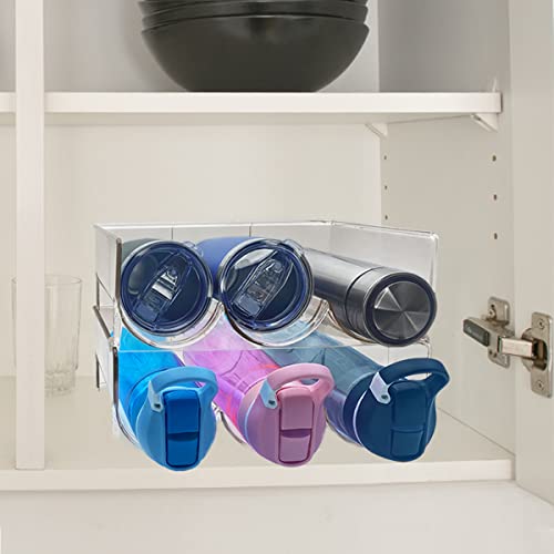 4 Pack Water Bottle Organizer, Stackable Kitchen Pantry Organization and Storage Bin, Plastic Water Bottle Holder Rack for Kitchen Cabinet Fridge Storage, Sports Flask Tumbler Travel Mug Cup Organizer - Thumbnail 7