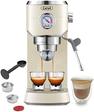 Gevi 20 Bar Compact Professional Espresso Coffee Machine with Milk Frother/Steam Wand for Espresso, Latte and Cappuccino, Stainless Steel, 35 Oz Removable Water Tank, beige