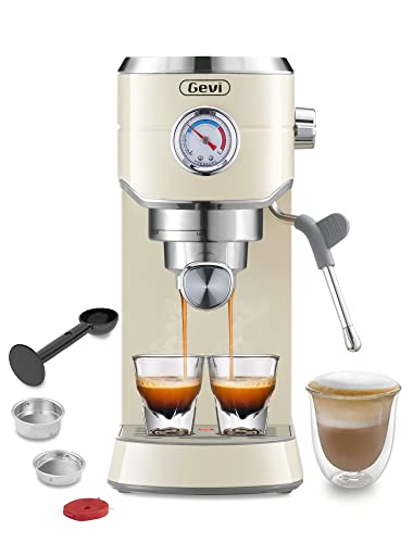 Gevi 20 Bar Compact Professional Espresso Coffee Machine With Milk Frother/Steam Wand For Espresso, Latte And Cappuccino, Stainless Steel, 35 Oz Removable Water Tank, Beige #TOP4