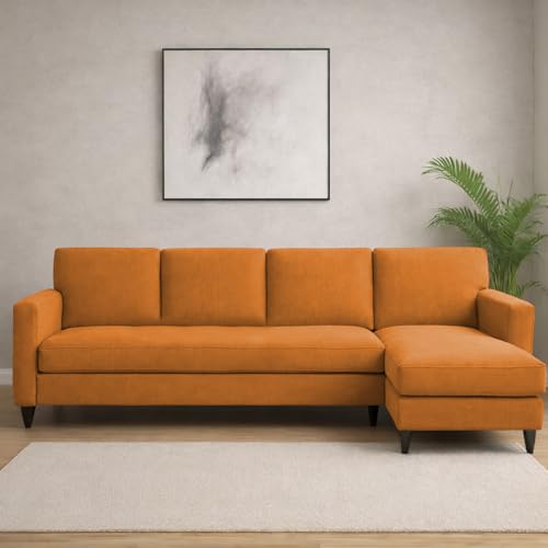 Image of Carlos RHS 4 Seater L Shape Sofa Set for Living Room & Home Office Furniture, Modern Durable Sectional Corner Sofa Couch, Premium Fabric Comfortable Seating with Strong Frame (Orange)