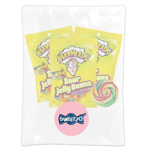 Warheads Sour Jelly Beans Candy, Fruit Flavored Extreme Gummies, Shareable Individually Bagged Candies, Pack Of 3 #TOP6