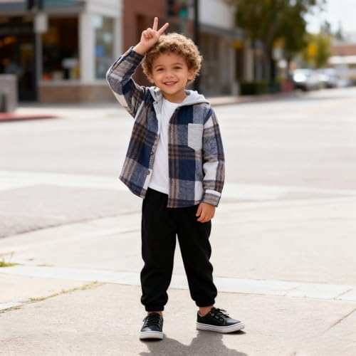 Image of Size 2-6 Years Toddler Boys Clothes Plaid Hooded & Pants 2 Piece Set Kids Boys Fall Outfits Sets