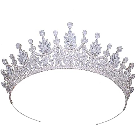 Jorsnovs Wedding Bridal Crowns Queen Tiara Quinceanera Birthday Hair Accessories for Women Bride Cubic Zirconia Prom Headband Cover