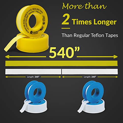 D.n. 540” (Twice Longer) Industrial Grade Yellow Plumbers Teflon Tape, Gas Line Pipe Thread Tape, Higher Density (1.3 G/Cm3) Propane Yellow Tape Perfect For Gas Fittings (540",Yellow) #TOP1