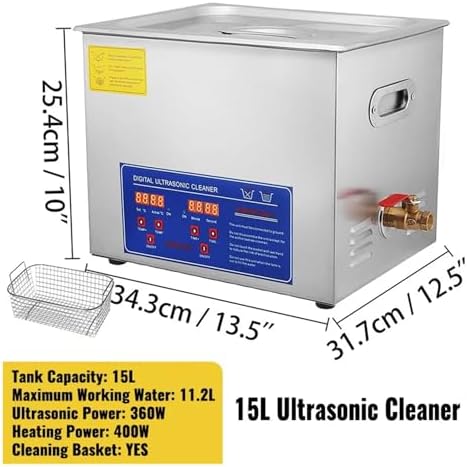 15L Ultra Jewelry Cleaner with Digital Timer - Powerful Stainless Steel Solution for Watches, Accessories & Bathroom Tools - Deep Clean 6.5/10/15L Capacity, Professional Ultrasonic Cleaning Device