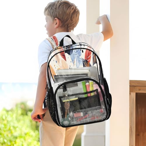 Mochila transparente de hojas con bolsillos para seguridad y colegio 7