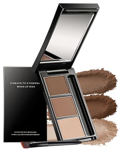 Polvos Para Cejas, 3 colores con Pincel Y Espejo, Relleno De Cejas Para Dar Forma A Las Cejas Naturales, Eyebrow Powder Serie Marrón oscuro/claro, Color para Cejas de Larga Duración y Impermeable-02
